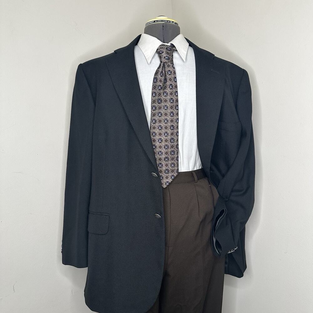 Stafford Mens 46L Blazer Black Wool 2 Button 3XL 50" Sport Coat Suit Jacket